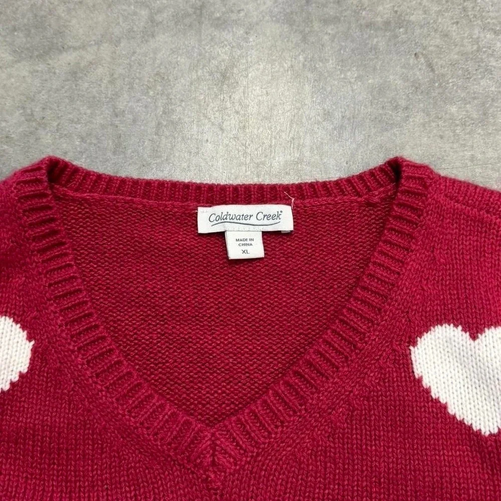Vintage Heart Sweater V-Neck Red Pink Acrylic Coldwater Creek Soft
